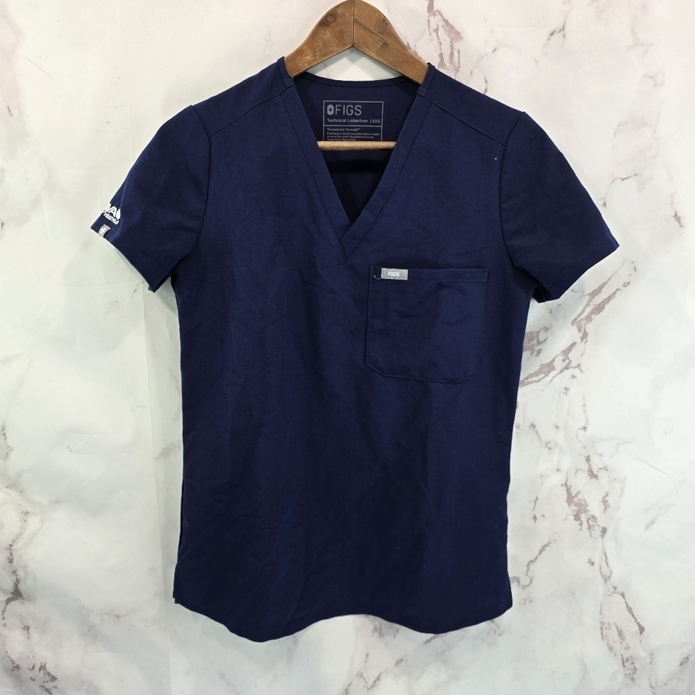 FIGS Top Womens XXS Blue Slim Catarina Navy Short Scrub One Pocket Aya 2785